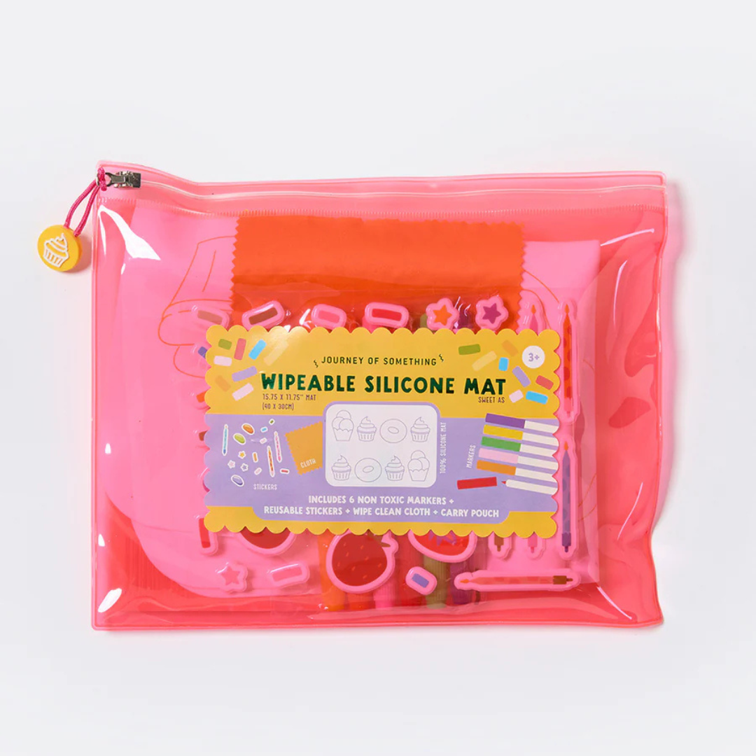 Wipeable Silicone Colouring Mat - SWEET AS - pictured in pink transparent bag - Stocked at LOVINLIFE Co Byron Bay for all your gifts, candles and interior decorating needs