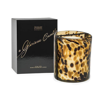 Luxe Vesuvius Candle - citrus, peach and vanilla - hand pored with german cotton wicks in reusable leopard print paterned glass jar - with box - Stocked at LOVINLIFE Co Byron Bay for all your gifts, candles and interior decorating needs