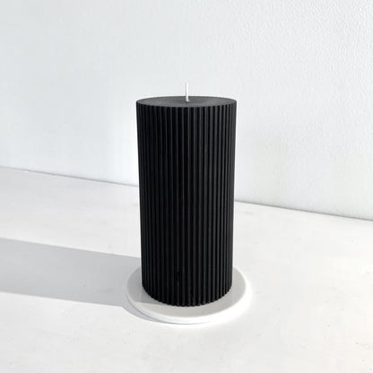 Candle Kiosk - All Natural Ribbed Pillar Candles - black, unscented on ceramic coaster - Stocked at LOVINLIFE Co Byron Bay for all your gifts, candles and interior decorating needs
