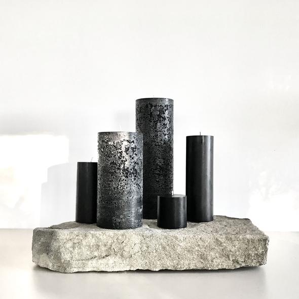 Candle Kiosk - All Natural Textured Pillar Candles - black, unscented on stone rock - Stocked at LOVINLIFE Co Byron Bay for all your gifts, candles and interior decorating needs