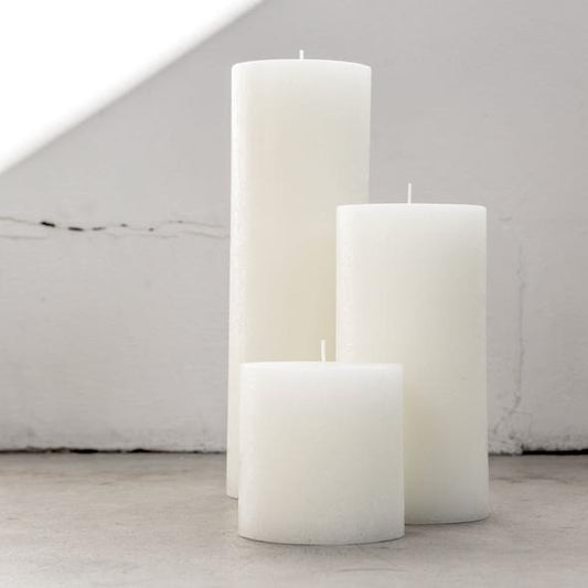 Candle Kiosk - All Natural Textured Pillar Candles - warm white trio, unscented - Stocked at LOVINLIFE Co Byron Bay for all your gifts, candles and interior decorating needs