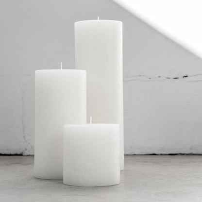Candle Kiosk - All Natural Textured Pillar Candles - set of 3 - white, unscented on concrete - Stocked at LOVINLIFE Co Byron Bay for all your gifts, candles and interior decorating needs