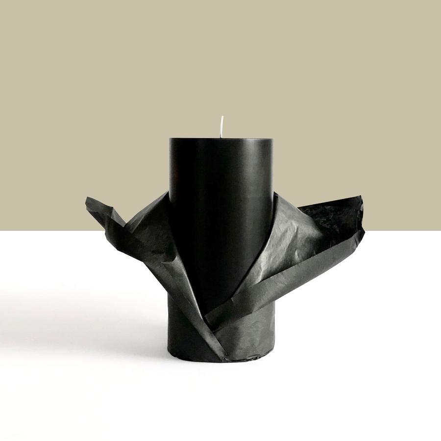 Candle Kiosk - Solid Black Pillar Candles - medium, unscented, wrapped in black tissue paper - Stocked at LOVINLIFE Co Byron Bay for all your gifts, candles and interior decorating needs