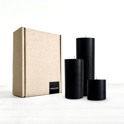 Candle Kiosk - Solid Black Pillar Candles - set of 3 with box, unscented - Stocked at LOVINLIFE Co Byron Bay for all your gifts, candles and interior decorating needs