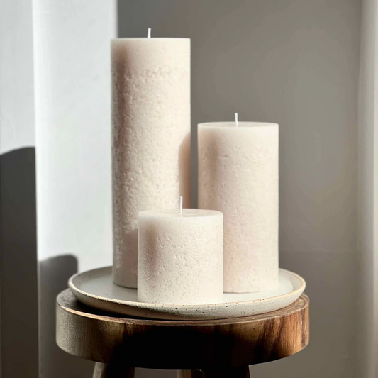 Candle Kiosk - Textured Sandstone Pillar Candles - Stocked at LOVINLIFE Co Byron Bay for all your gifts, candles and interior decorating needs
