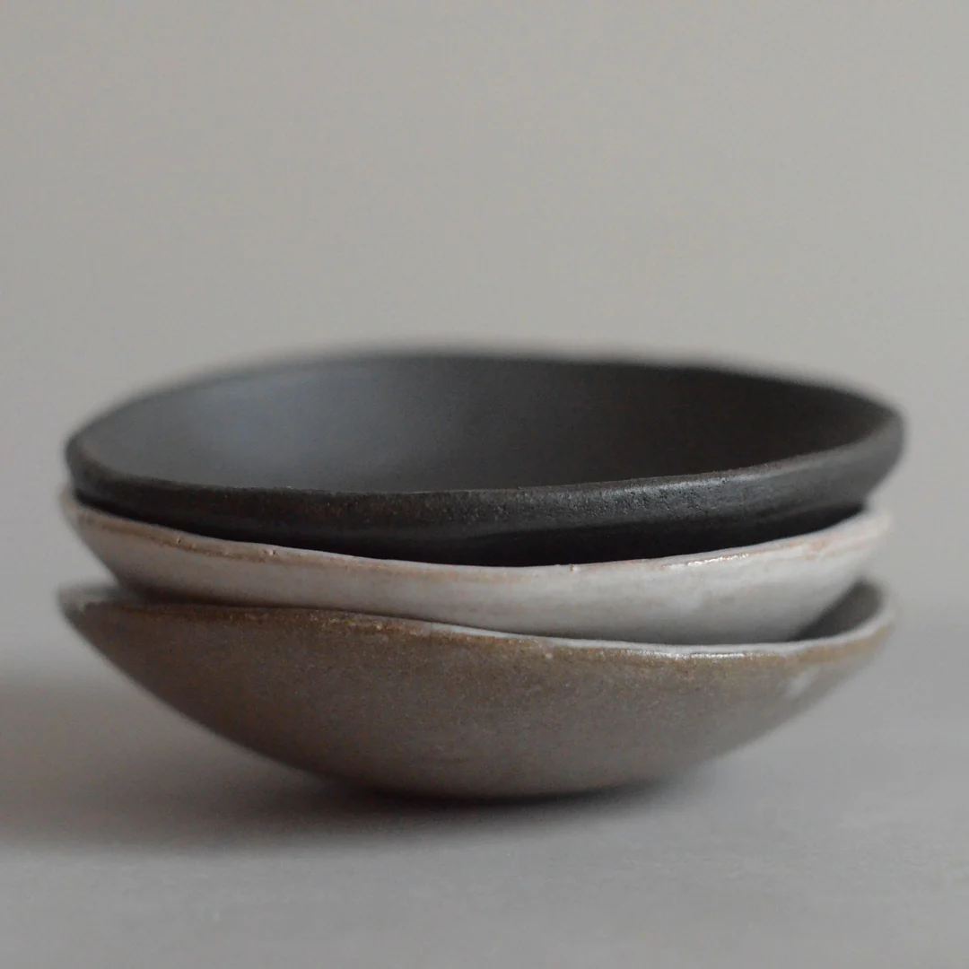 Cedar and Myrrh Handmade Ceramic Incense Holder and Smudging Bowls - stacked white, natural and black clay - Stocked at LOVINLIFE Co Byron Bay for all your gifts, candles and interior decorating needs