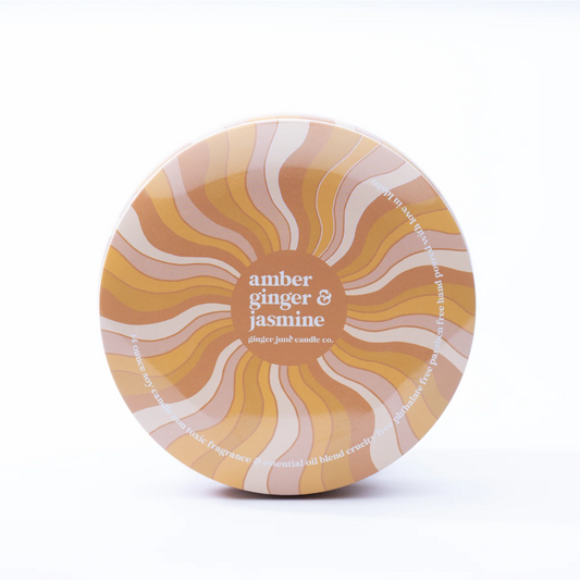 Ginger June Candle Tin - Groovy Swirl - Amber, Ginger & Jasmine - Stocked at LOVINLIFE Co Byron Bay for all your gifts, candles and interior decorating needs