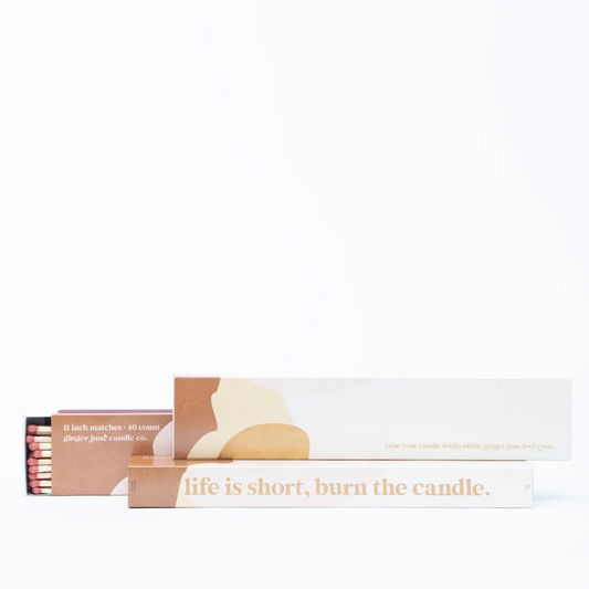 Matches XL - Boxes of 40 x 14" strike matches - "Life's short, burn the candle" - Stocked at LOVINLIFE Co Byron Bay for all your gifts, candles and interior decorating needs