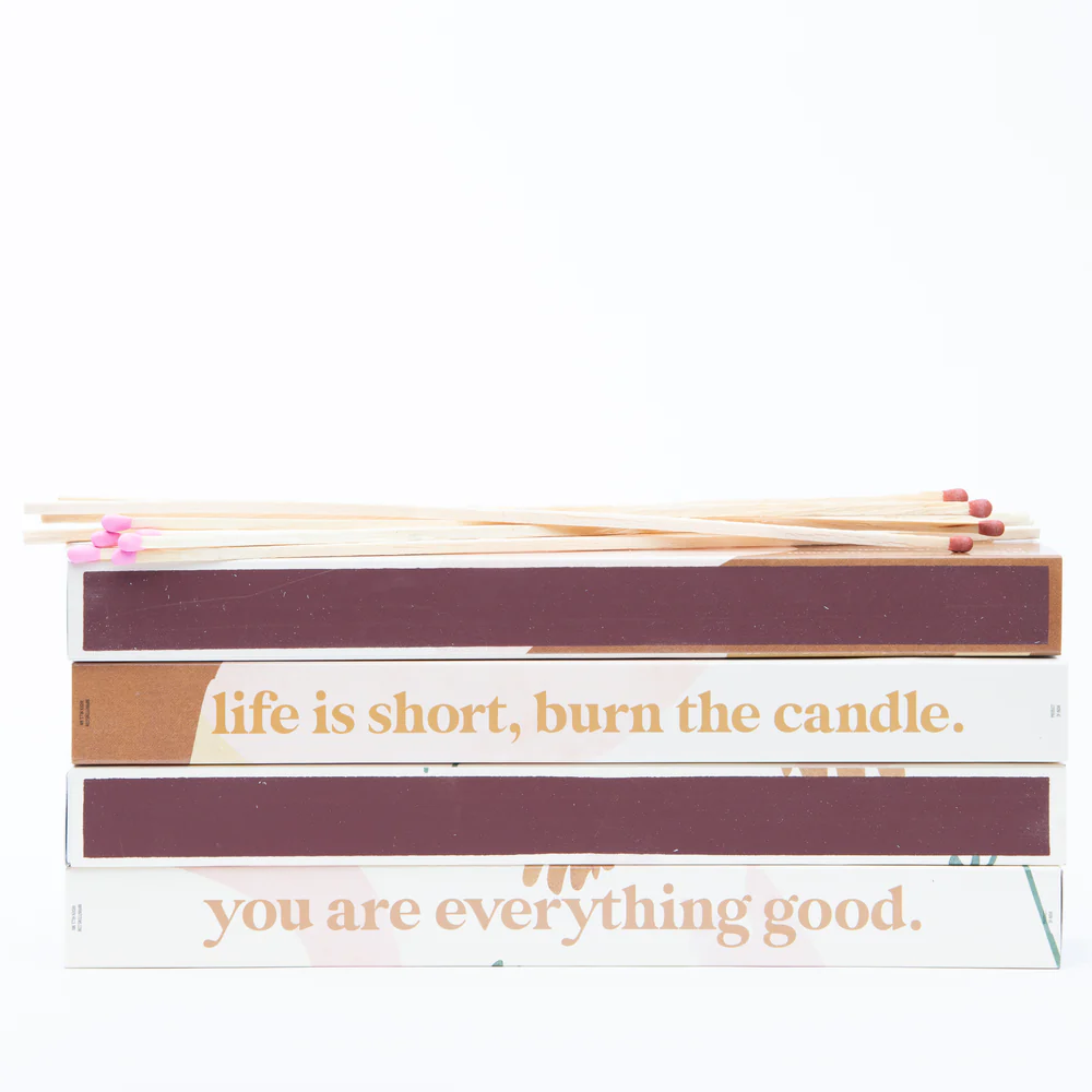 Matches XL - Box of 40 x 14" strike matches - "Life's short, burn the candle" stacked boxes - Stocked at LOVINLIFE Co Byron Bay for all your gifts, candles and interior decorating needs