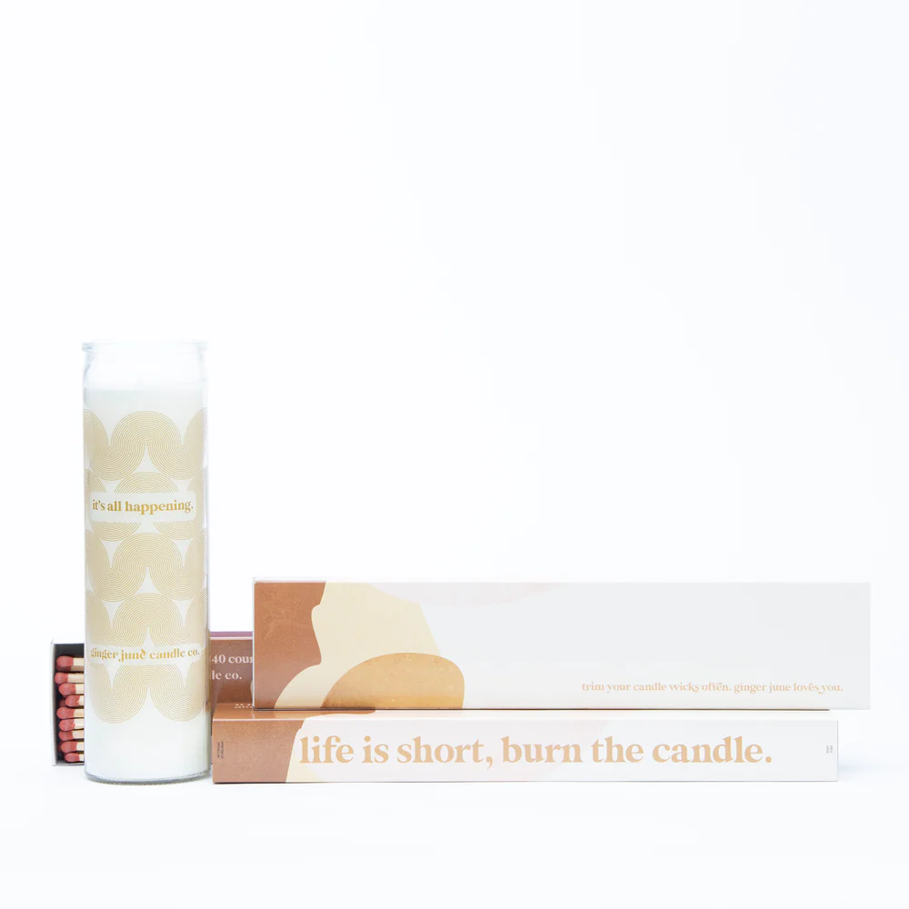 Matches XL - Box of 40 x 14" strike matches - "Life's short, burn the candle" stacked boxes with candle - Stocked at LOVINLIFE Co Byron Bay for all your gifts, candles and interior decorating needs