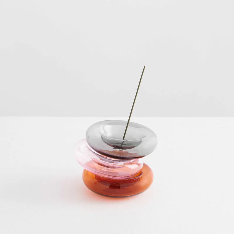 Maison Balzac playful and minimal bubble of 100% Borosilicate glass hand blown into a modern incense stick holder - stack of coloured glass pebbles with incense stick - Stocked at LOVINLIFE Co Byron Bay for all your gifts, candles and interior decorating needs