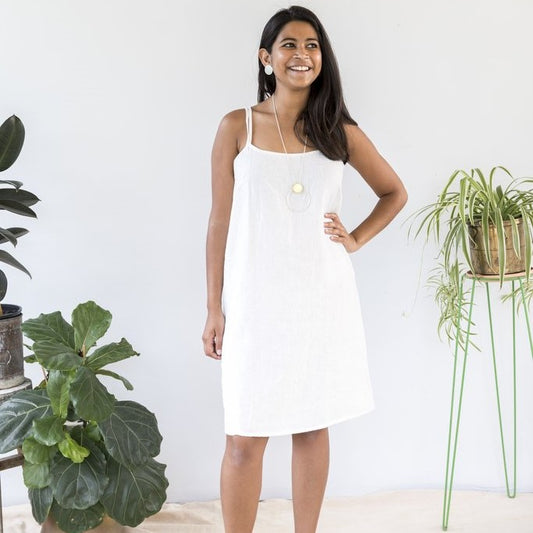  Classic French/Flax Linen, Loose fitting Summer Slip Dress, above the knee from Lovinlife Co Byron Bay