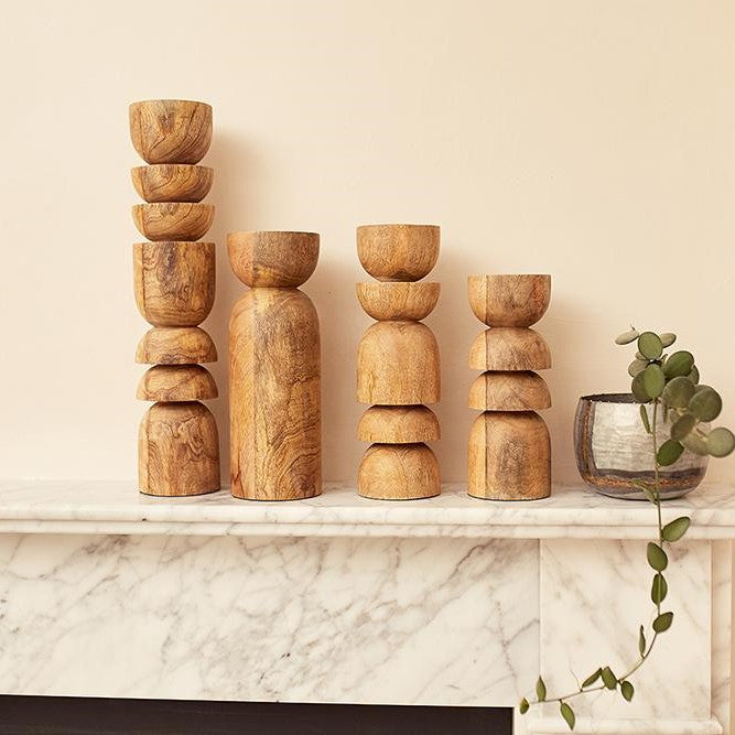 SAARDE Recycled Mango Wood Sculpture Stands - geometric pillar shape - Tabletop Candle Holders - fireplace candle holder - countertop candle holder - Stocked at LOVINLIFE Co Byron Bay for all your gifts, candles and interior decorating needs