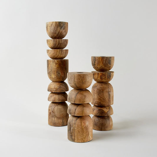 SAARDE Recycled Mango Wood Sculpture Stands - natural geometric pillar shapes - Stocked at LOVINLIFE Co Byron Bay for all your gifts, candles and interior decorating needs