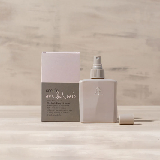 Andalusia Room Spray scent of Olive Leaf & Thyme by Saarde - bottle with box - Stocked at LOVINLIFE Co Byron Bay for all your gifts, candles and interior decorating needs