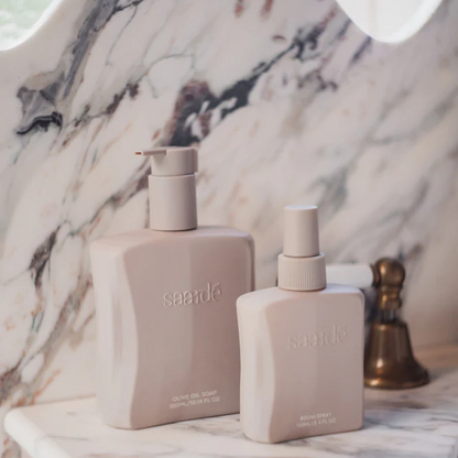 Saarde Room Spray bottle on marble bathroom vanity - Stocked at LOVINLIFE Co Byron Bay for all your gifts, candles and interior decorating needs