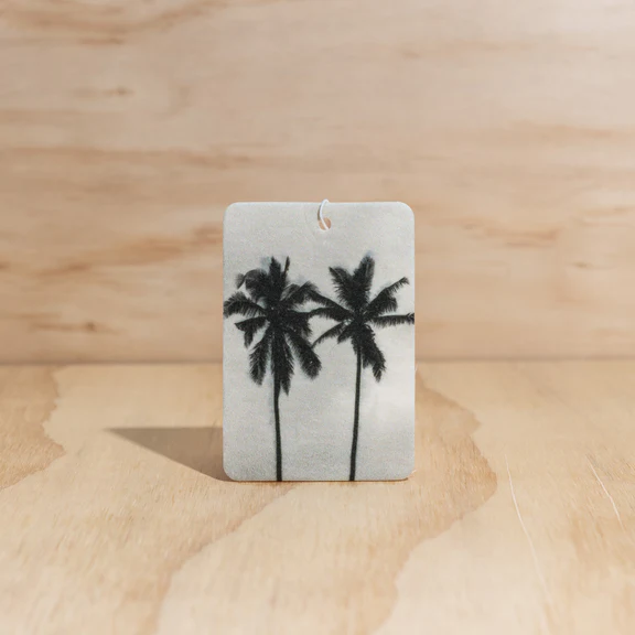 Twin Palms design Air Freshener tags - Made from 100% post-consumer materials - Mali scent Blends coconut and lime sublime, take me for cocktails on the beach, with a summer breeze and palm treesSummer - Stocked at LOVINLIFE Co Byron Bay for all your gifts, candles and interior decorating needs