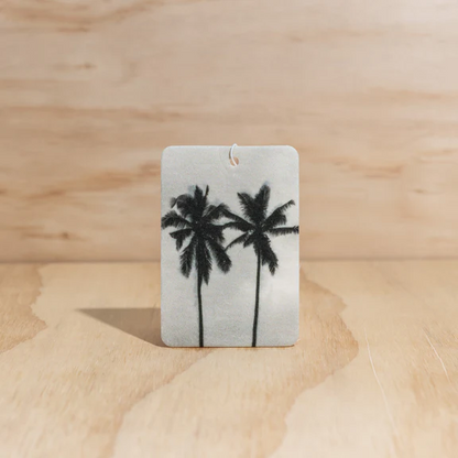Twin Palms design Air Freshener tags - Made from 100% post-consumer materials - Mali scent Blends coconut and lime sublime, take me for cocktails on the beach, with a summer breeze and palm treesSummer - Stocked at LOVINLIFE Co Byron Bay for all your gifts, candles and interior decorating needs