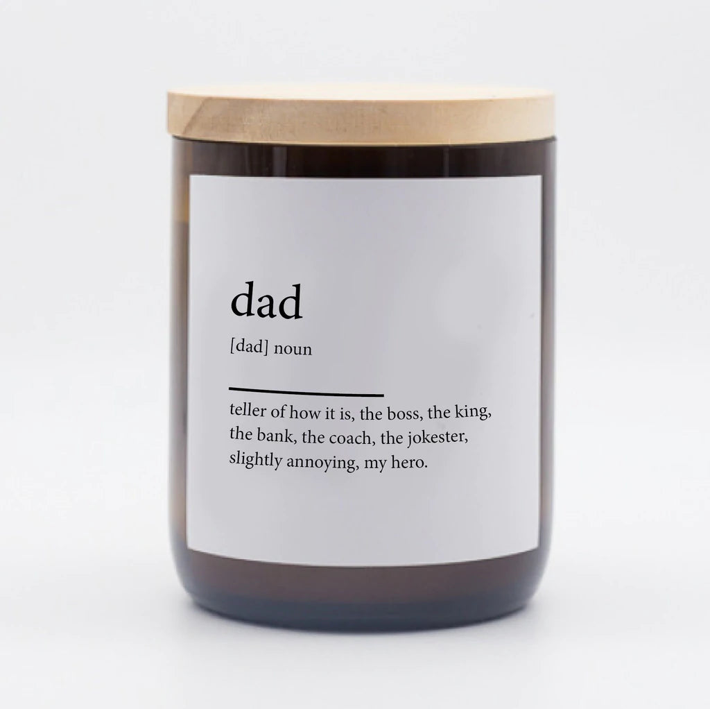 Commonfolk Dictionary Candle - Dad - amber glass jar with wood lid - Stocked at LOVINLIFE Co Byron Bay for all your gifts, candles and interior decorating needs