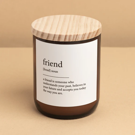 Commonfolk Dictionary Candle - Friend - amber glass jar with wood lid - Stocked at LOVINLIFE Co Byron Bay for all your gifts, candles and interior decorating needs