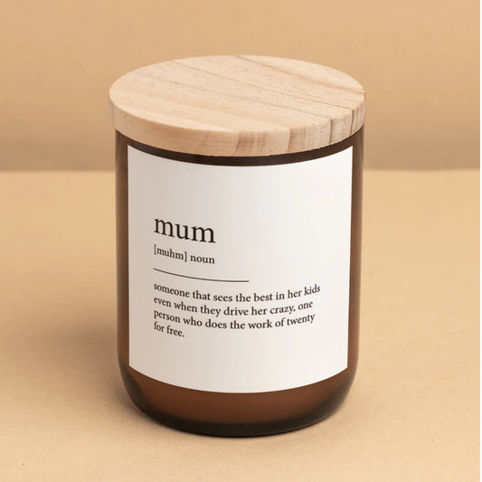 Commonfolk Dictionary Candle - Mum - amber glass jar with wood lid - Stocked at LOVINLIFE Co Byron Bay for all your gifts, candles and interior decorating needs