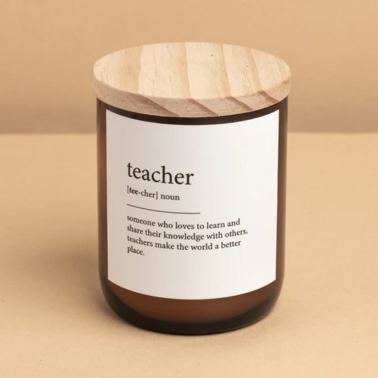 Commonfolk Dictionary Candle - Teacher - amber glass jar with wood lid - Stocked at LOVINLIFE Co Byron Bay for all your gifts, candles and interior decorating needs