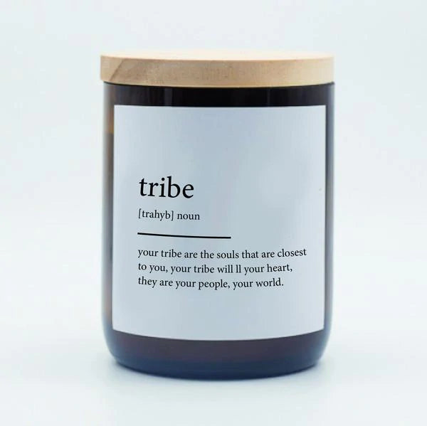 Commonfolk Dictionary Candle - Tribe - amber glass jar with wood lid - Stocked at LOVINLIFE Co Byron Bay for all your gifts, candles and interior decorating needs