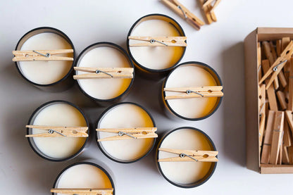 Commonfolk Dictionary Candles - being made with pegs - pictured from above - Stocked at LOVINLIFE Co Byron Bay for all your gifts, candles and interior decorating needs