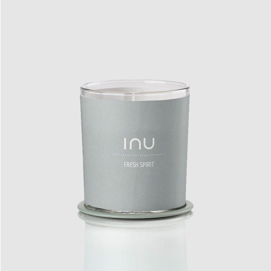 INU Fresh Spirit Candle - Fresh Spirit: Fresh Air, Grapefruit Zest, Lime - soy wax candle with organic cotton wicks and organic essential oils in grey glass jar - Stocked at LOVINLIFE Co Byron Bay for all your gifts, candles and interior decorating needs